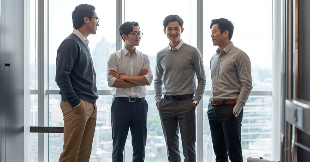 ユニクロのような服を着ている男性たち