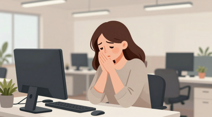 オフィスで体調が悪くなっている女性のイメージ画像