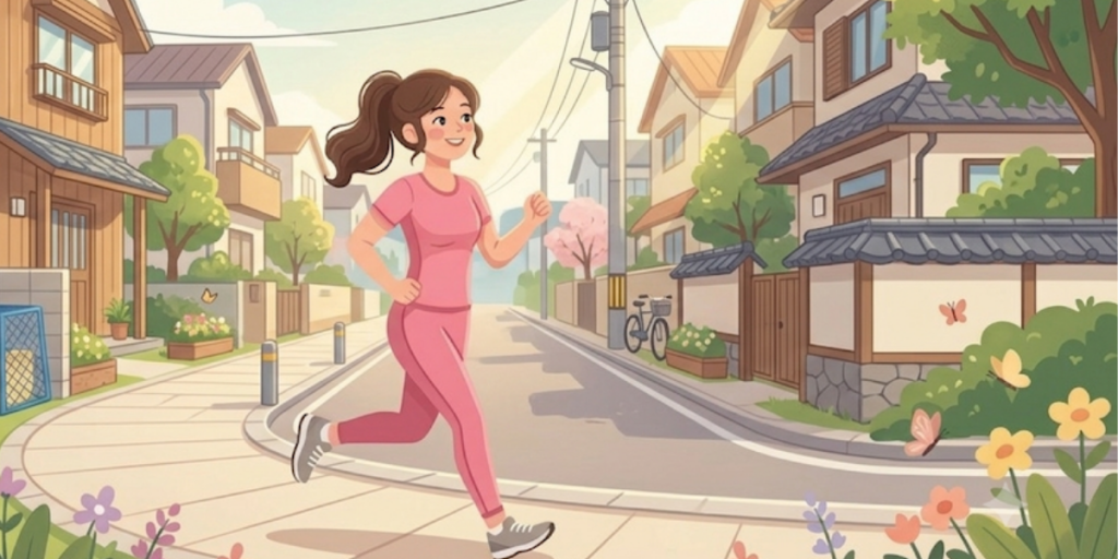 女性が住宅街をランニングしているイメージ画像