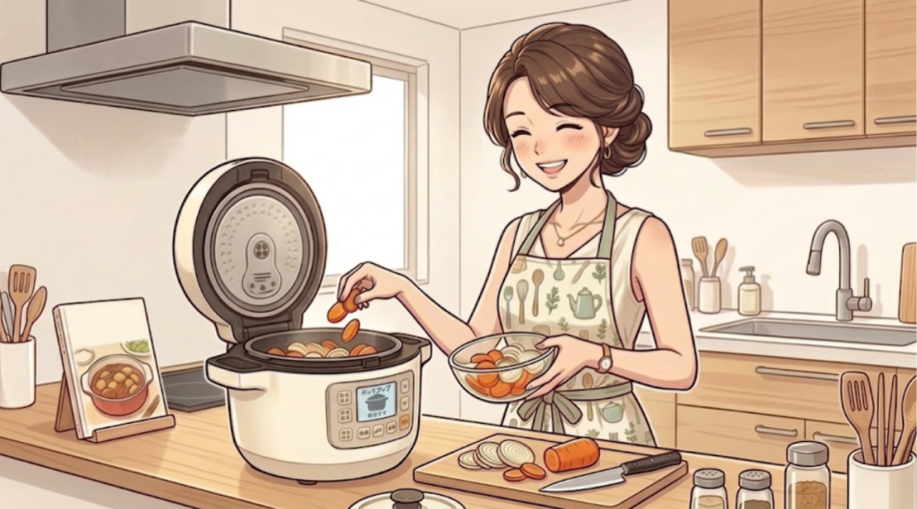 女性が電子調理器を活用しているイメージ画像