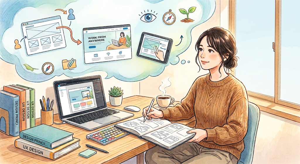 女性がウェブデザイナーの勉強をしているイメージ画像