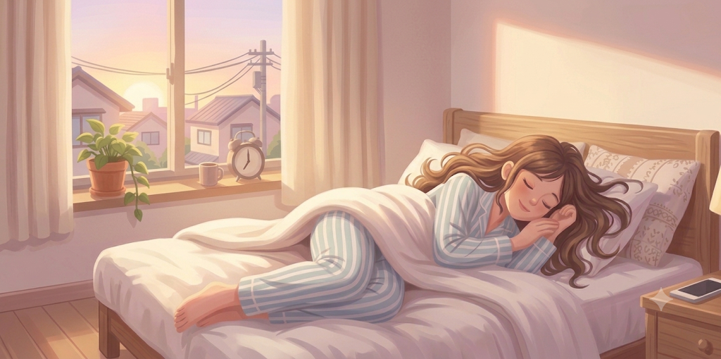 女性が健やかな表情で寝ているイメージ画像